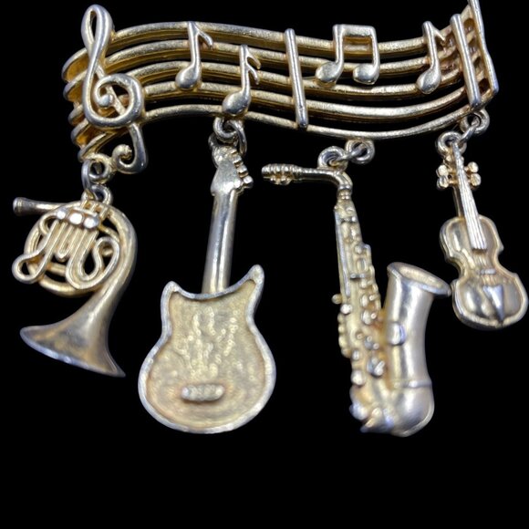 Vintage Musical Instrument Brooch Music Note Charm Pin Coquette Whimsigoth Gift - Picture 3 of 6